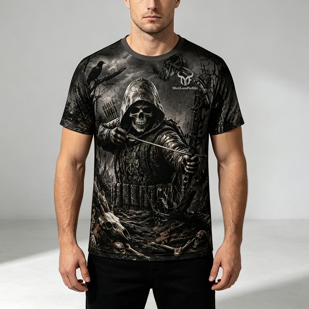 Gothic Skull Archer 3D Print T - Outdoor Hunting Graphic Tees ulasan dan harga