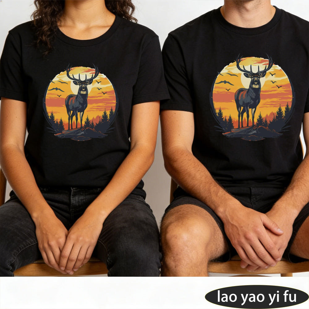 Vintage Stag Deer Sunset Fores - Outdoor Hunting Graphic Tees ulasan dan harga