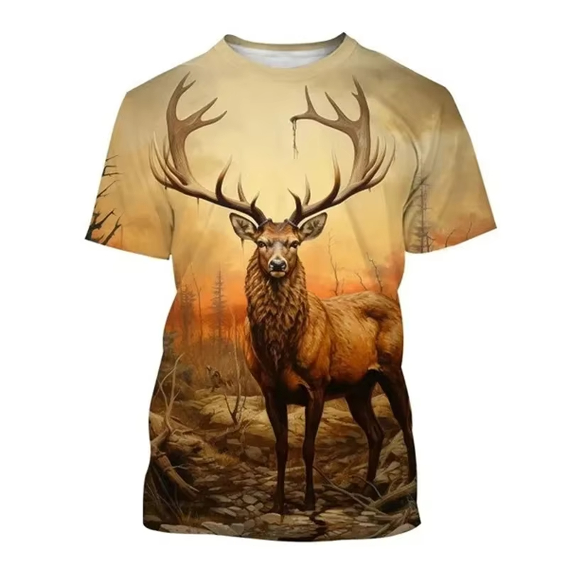 Deer 3D Printing T-shirt Funny - Outdoor Hunting Graphic Tees ulasan dan harga