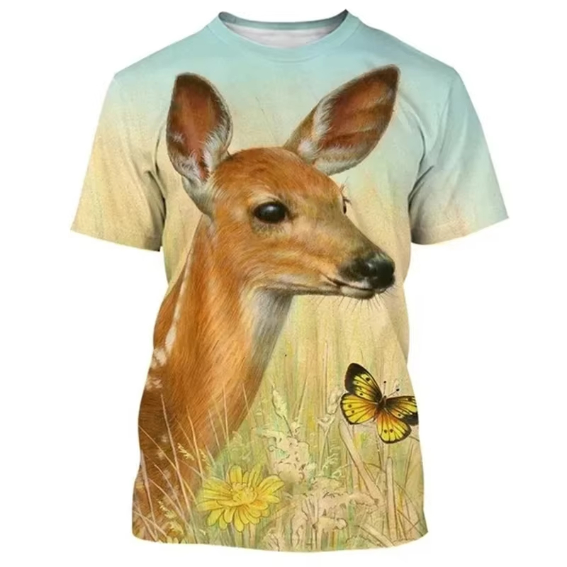 Deer 3D Printing T-shirt Funny - Outdoor Hunting Graphic Tees ulasan dan harga