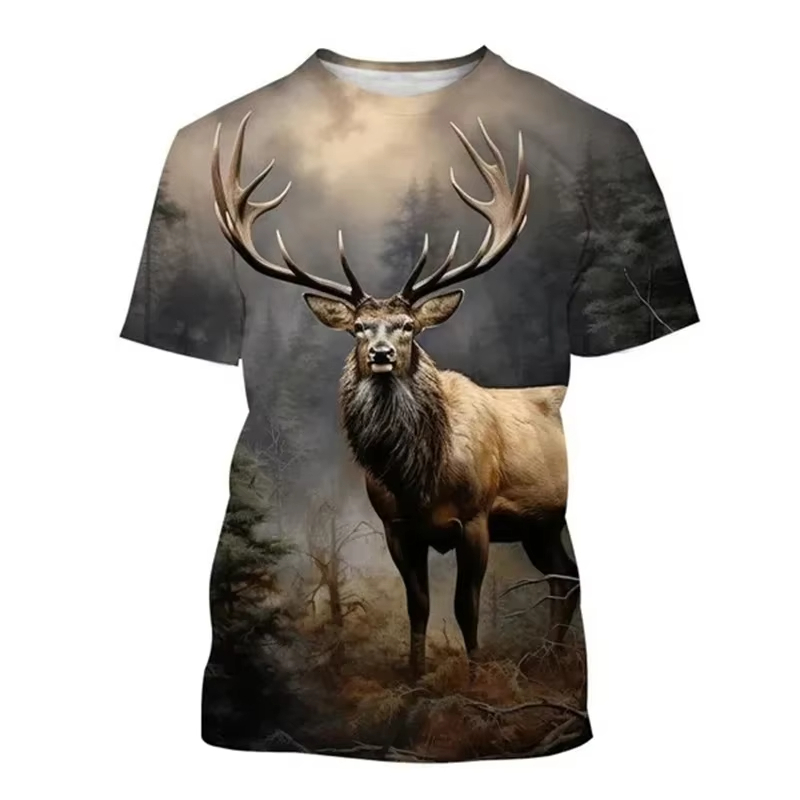 Deer 3D Printing T-shirt Funny - Outdoor Hunting Graphic Tees ulasan dan harga