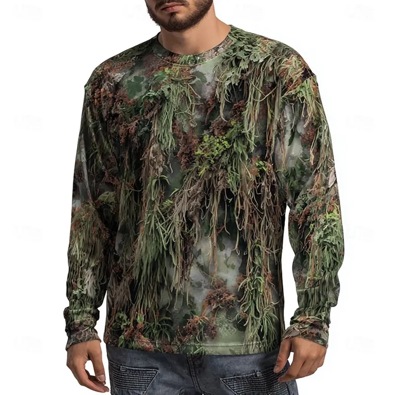 Men's Camo Animal Print Long S - Outdoor Hunting Graphic Tees ulasan dan harga