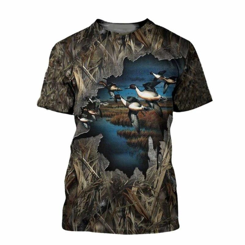 Men Camo Duck Hunting 3D Print - Outdoor Hunting Graphic Tees ulasan dan harga
