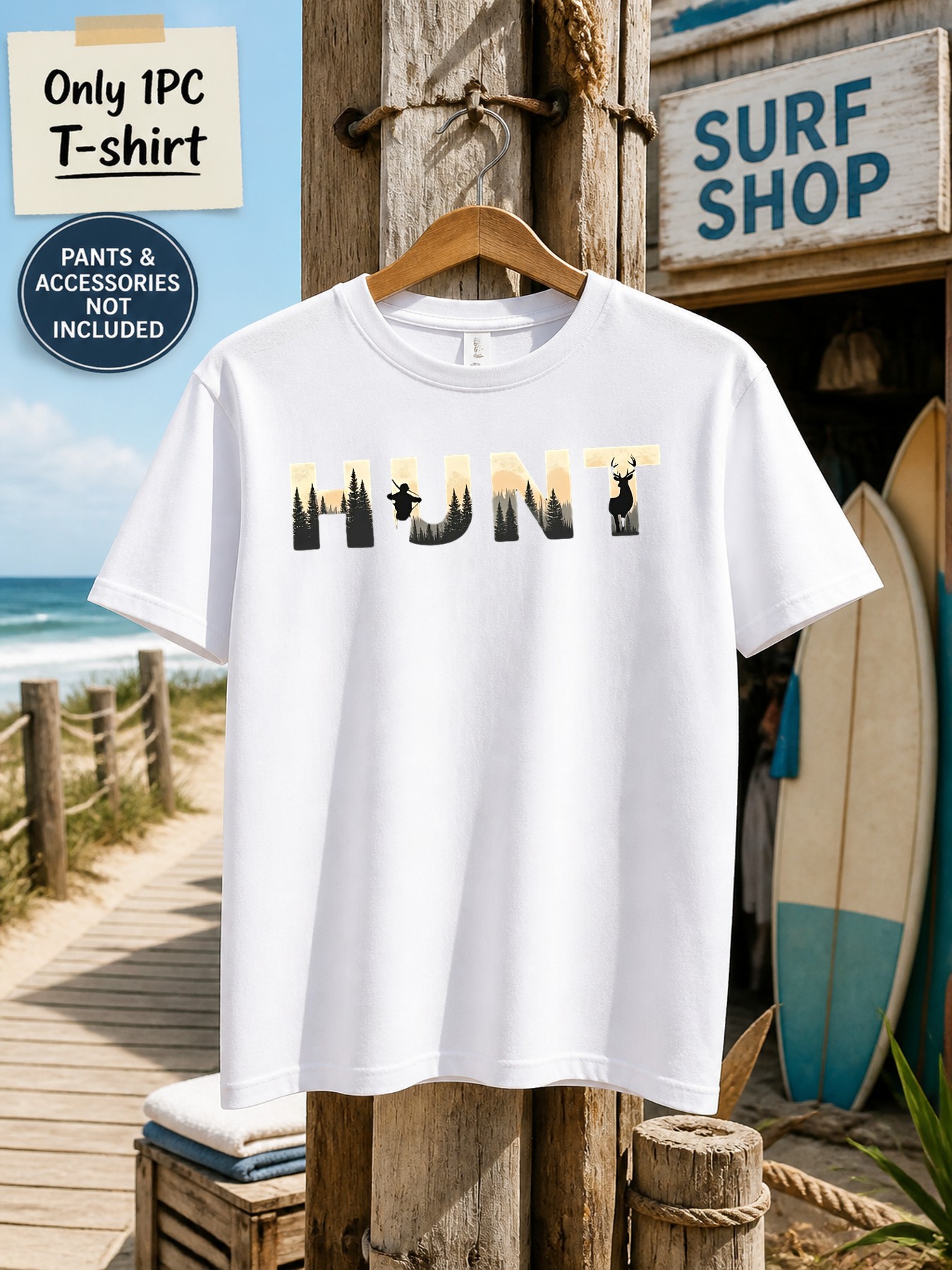 1pc Men'S Graphic T-Shirt Hunt - Outdoor Hunting Graphic Tees ulasan dan harga